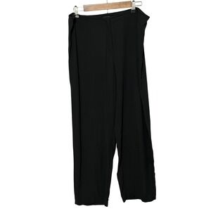 Eileen Fisher‎ 100% Silk Wide Leg Pants Crepe Luxury Lightweight Black Size L